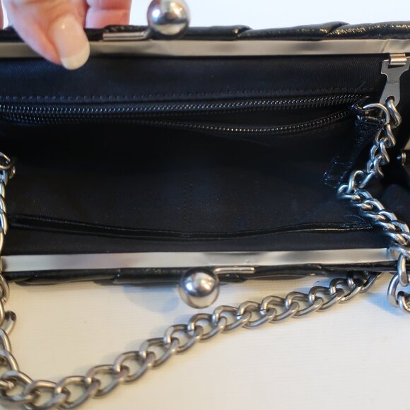 Womens Club Monaco Black Patent Leather Chain Strap Clutch Shoulder Bag * - Picture 10 of 10
